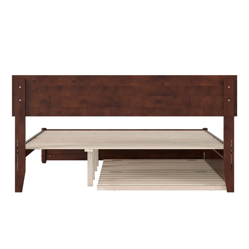 Wesley Queen Wood Platform Bed with Panel Footboard & Twin XL Trundle in Walnut
