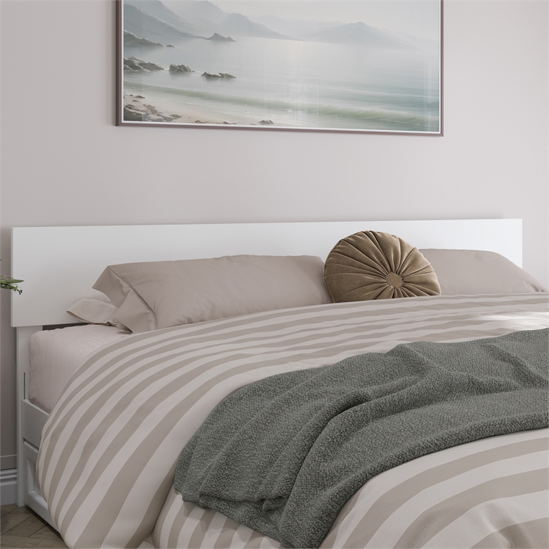 Wesley King Wood Platform Bed with Panel Footboard and Twin XL Trundle in White