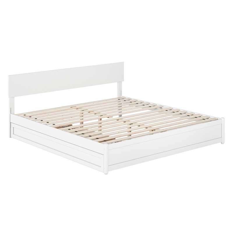 Wesley King Wood Platform Bed with Panel Footboard and Twin XL Trundle in White
