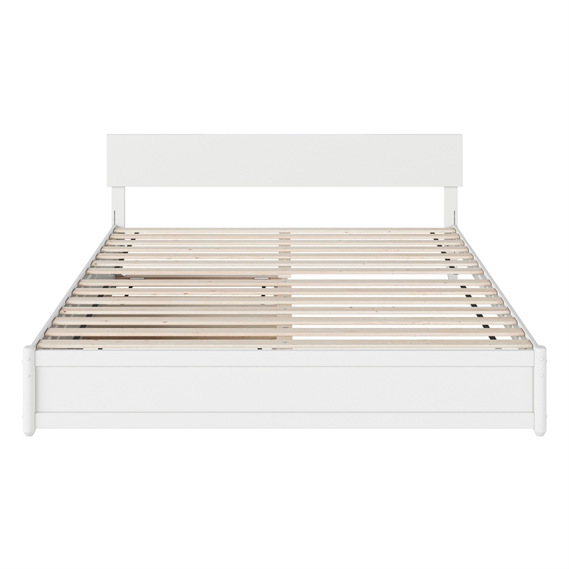 Wesley King Wood Platform Bed with Panel Footboard and Twin XL Trundle in White
