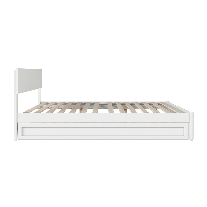Wesley King Wood Platform Bed with Panel Footboard and Twin XL Trundle in White