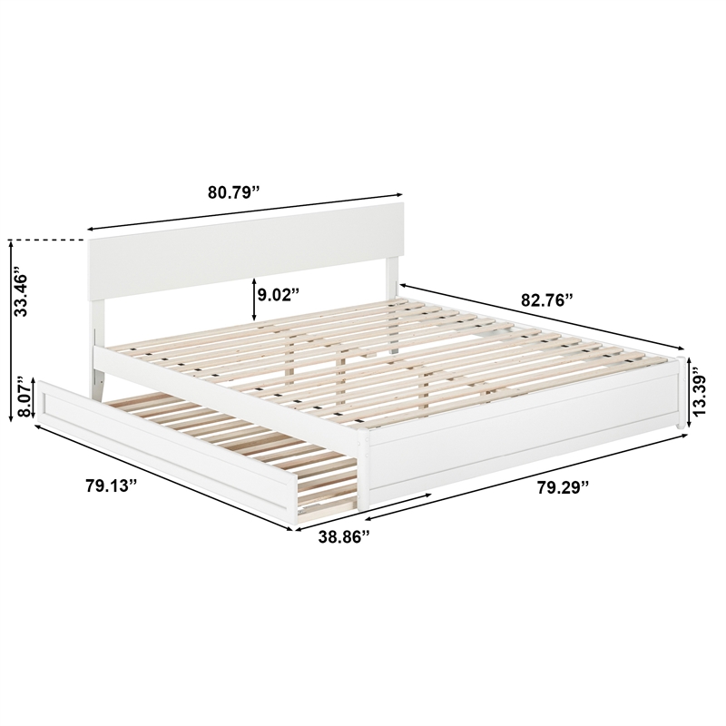 Wesley King Wood Platform Bed with Panel Footboard and Twin XL Trundle in White