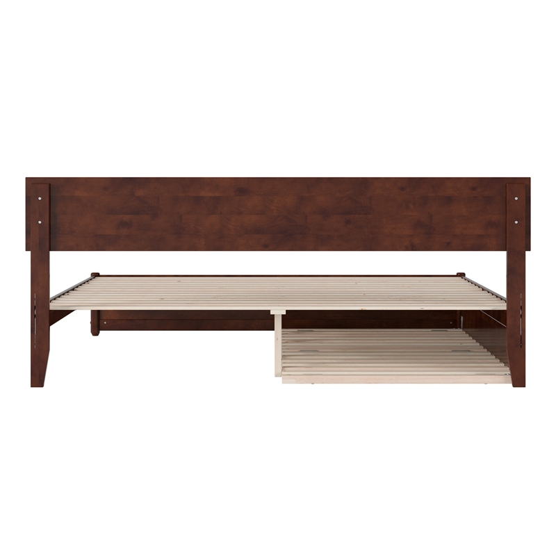 Wesley King Wood Platform Bed with Panel Footboard and Twin XL Trundle in Walnut