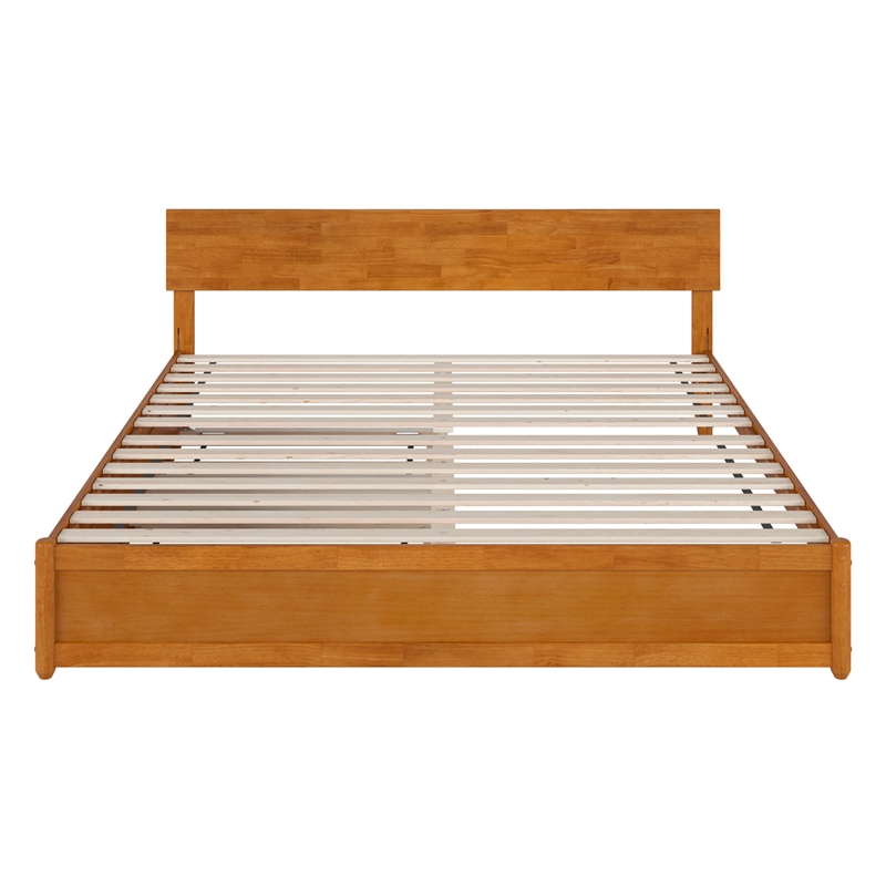 Wesley King Wood Platform Bed with Panel Footboard & TXL Trundle in Light Toffee