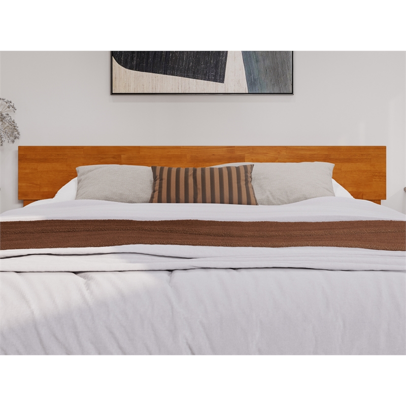 Wesley King Wood Platform Bed with Panel Footboard & TXL Trundle in Light Toffee