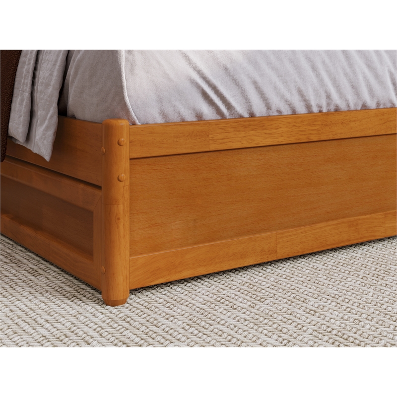 Wesley King Wood Platform Bed with Panel Footboard & TXL Trundle in Light Toffee