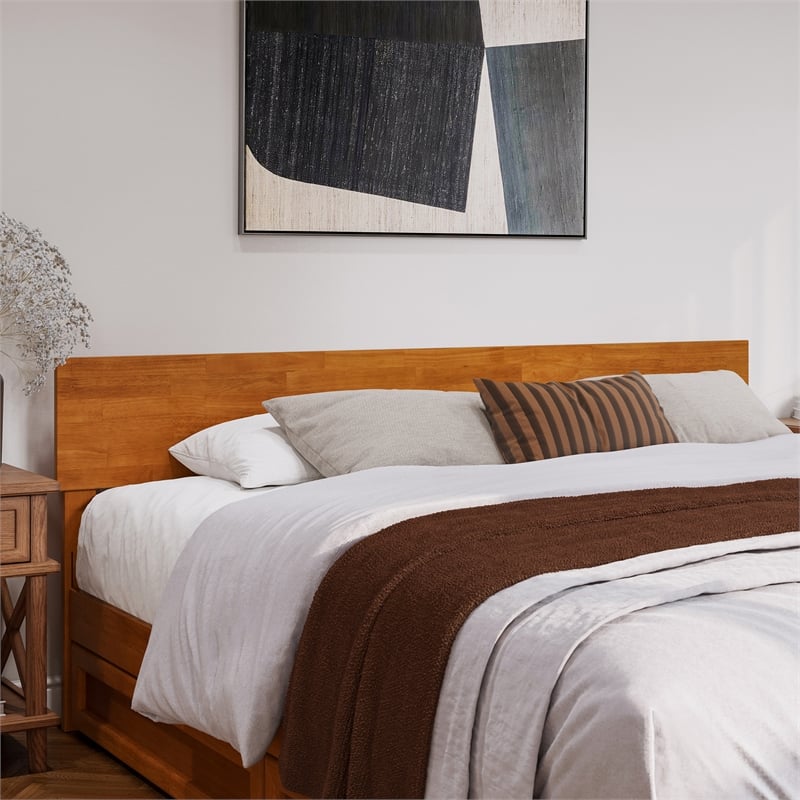 Wesley King Wood Platform Bed with Panel Footboard & TXL Trundle in Light Toffee