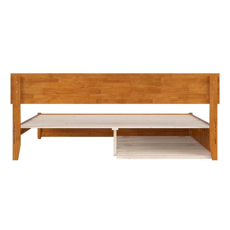 Wesley King Wood Platform Bed with Panel Footboard & TXL Trundle in Light Toffee