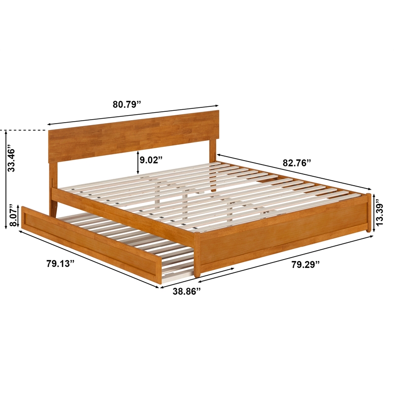 Wesley King Wood Platform Bed with Panel Footboard & TXL Trundle in Light Toffee