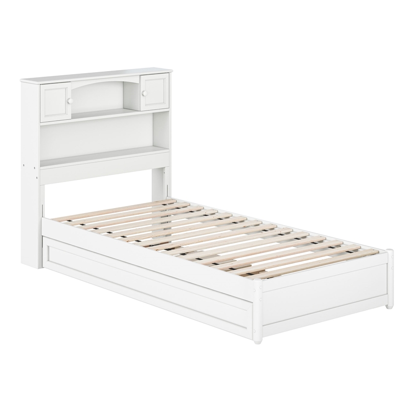 Hadley Twin XL Wood Platform Bed with Panel Footboard & Twin XL Trundle in White