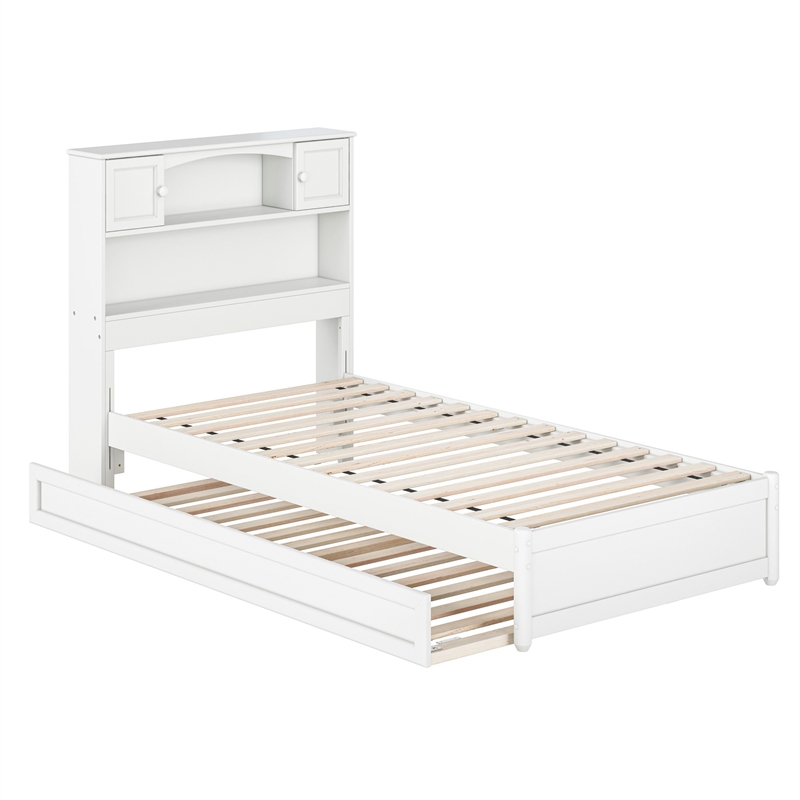 Hadley Twin XL Wood Platform Bed with Panel Footboard & Twin XL Trundle in White