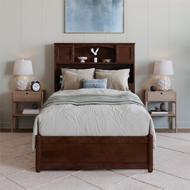 Hadley Twin XL Wood Platform Bed with Panel Footboard &  Trundle in Walnut