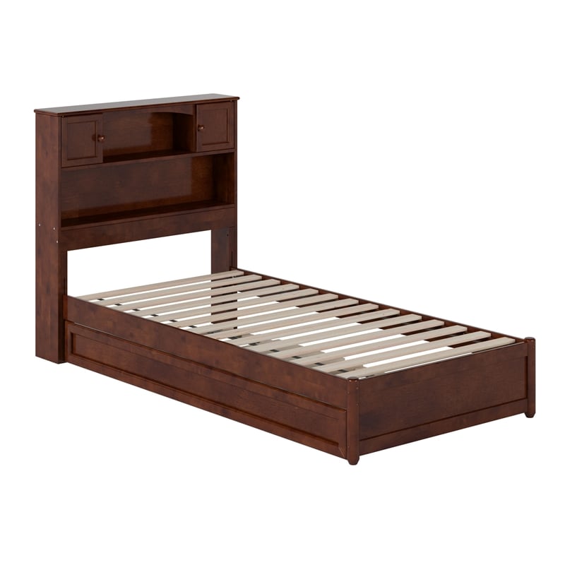 Hadley Twin XL Wood Platform Bed with Panel Footboard &  Trundle in Walnut
