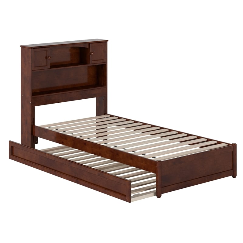Hadley Twin XL Wood Platform Bed with Panel Footboard &  Trundle in Walnut