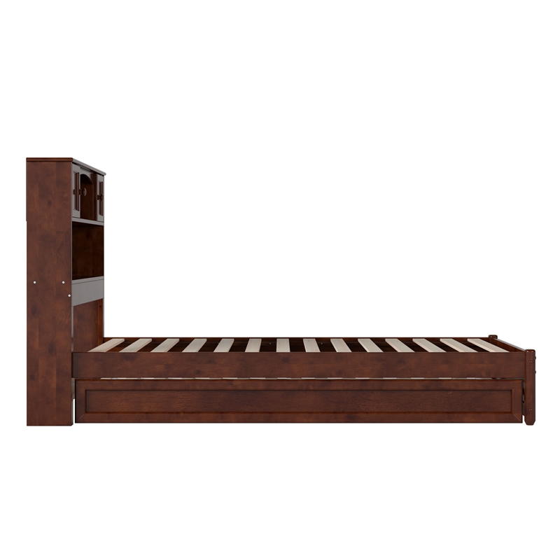 Hadley Twin XL Wood Platform Bed with Panel Footboard &  Trundle in Walnut
