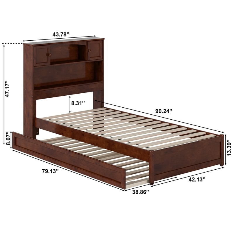 Hadley Twin XL Wood Platform Bed with Panel Footboard &  Trundle in Walnut