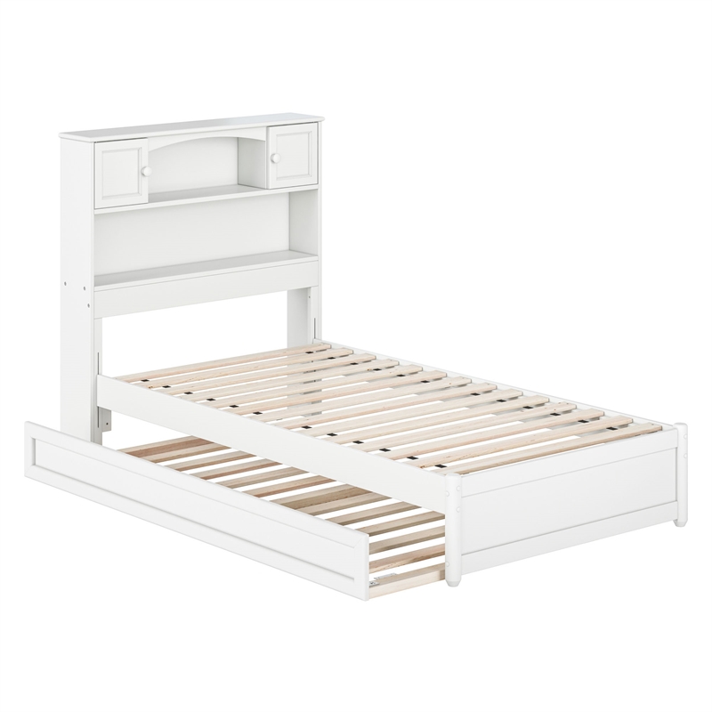 Hadley Twin Wood Platform Bed with Panel Footboard and Twin Trundle in White