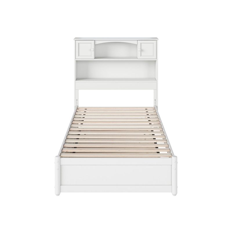 Hadley Twin Wood Platform Bed with Panel Footboard and Twin Trundle in White