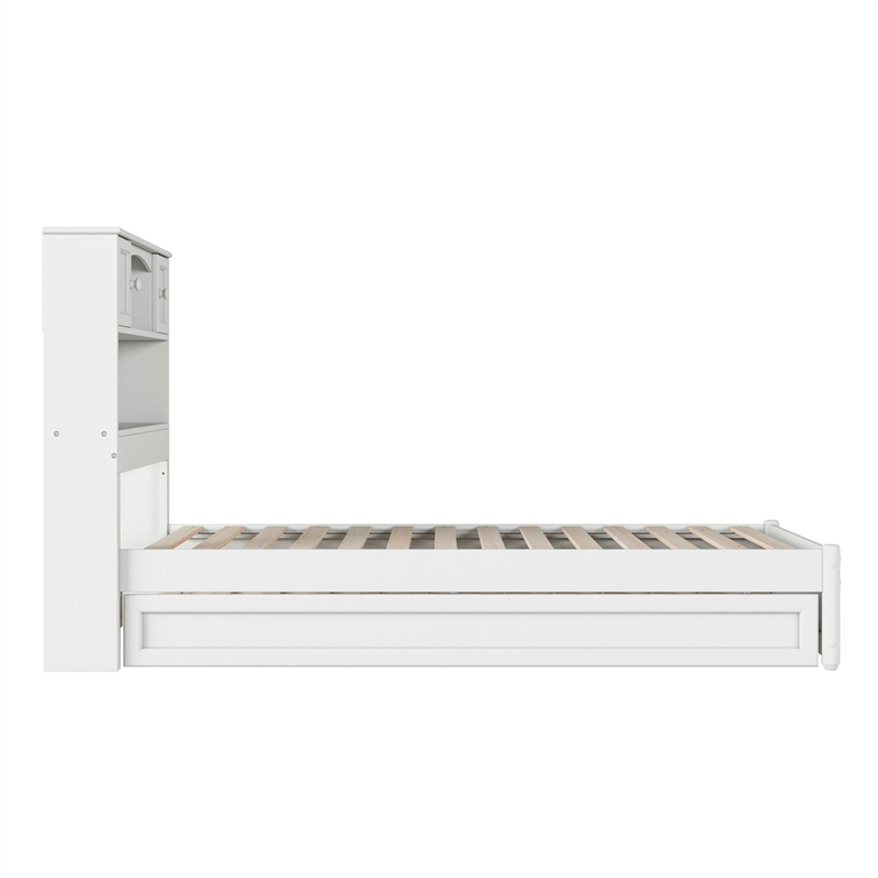 Hadley Twin Wood Platform Bed with Panel Footboard and Twin Trundle in White
