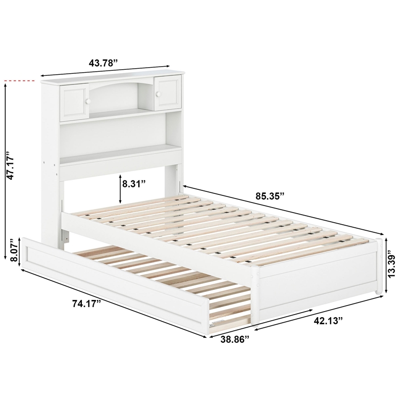 Hadley Twin Wood Platform Bed with Panel Footboard and Twin Trundle in White