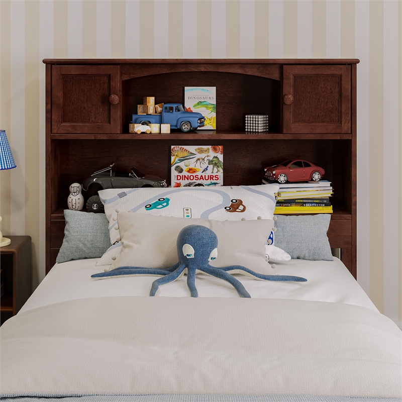 Hadley Twin Wood Platform Bed with Panel Footboard and Twin Trundle in Walnut