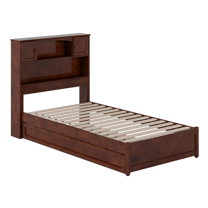 Hadley Twin Wood Platform Bed with Panel Footboard and Twin Trundle in Walnut