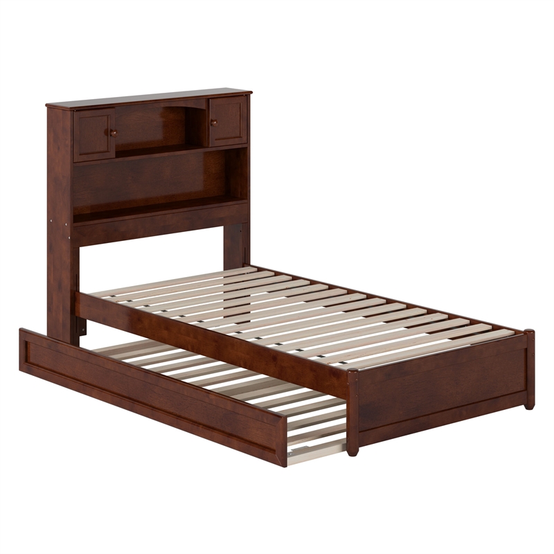 Hadley Twin Wood Platform Bed with Panel Footboard and Twin Trundle in Walnut