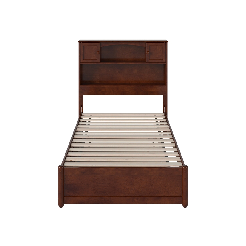 Hadley Twin Wood Platform Bed with Panel Footboard and Twin Trundle in Walnut