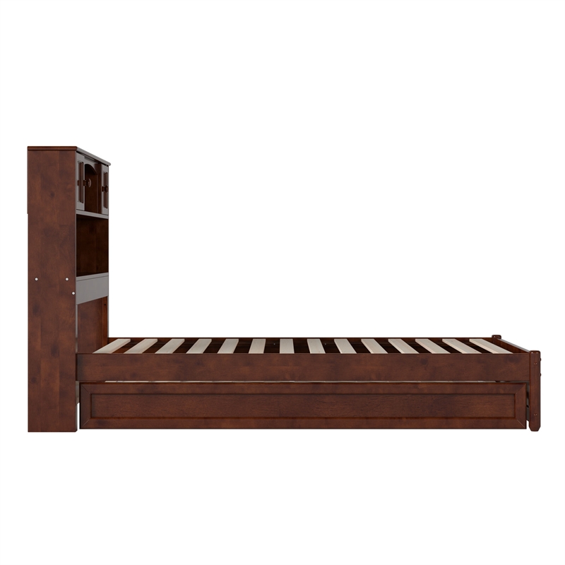 Hadley Twin Wood Platform Bed with Panel Footboard and Twin Trundle in Walnut