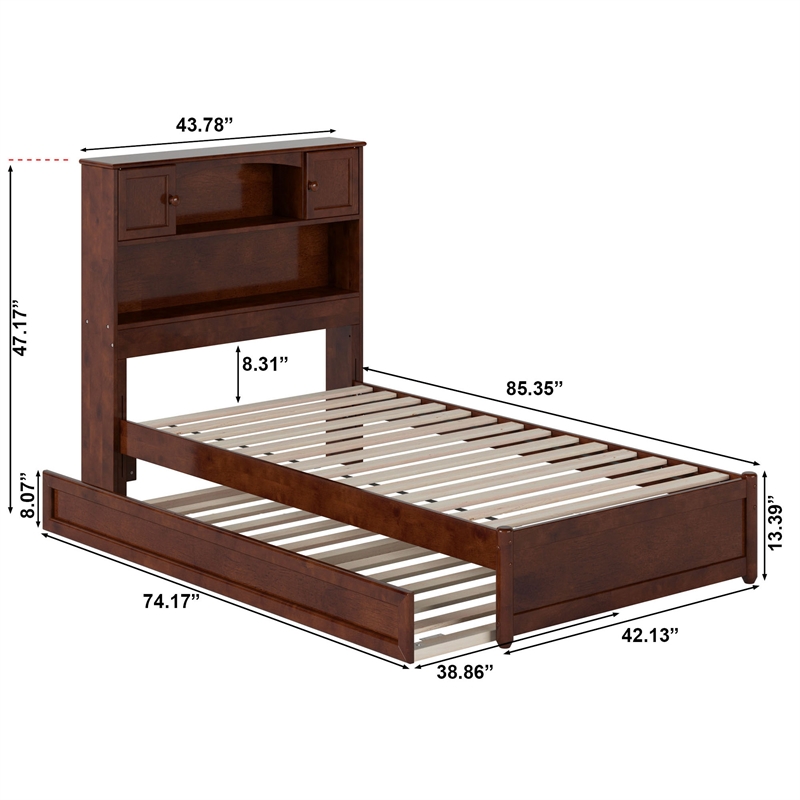 Hadley Twin Wood Platform Bed with Panel Footboard and Twin Trundle in Walnut