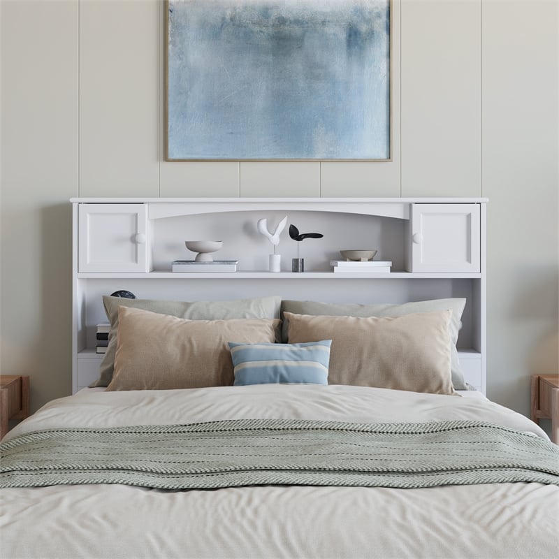 Hadley Full Wood Platform Bed with Panel Footboard and Twin Trundle in White