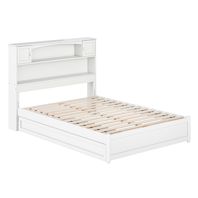 Hadley Full Wood Platform Bed with Panel Footboard and Twin Trundle in White
