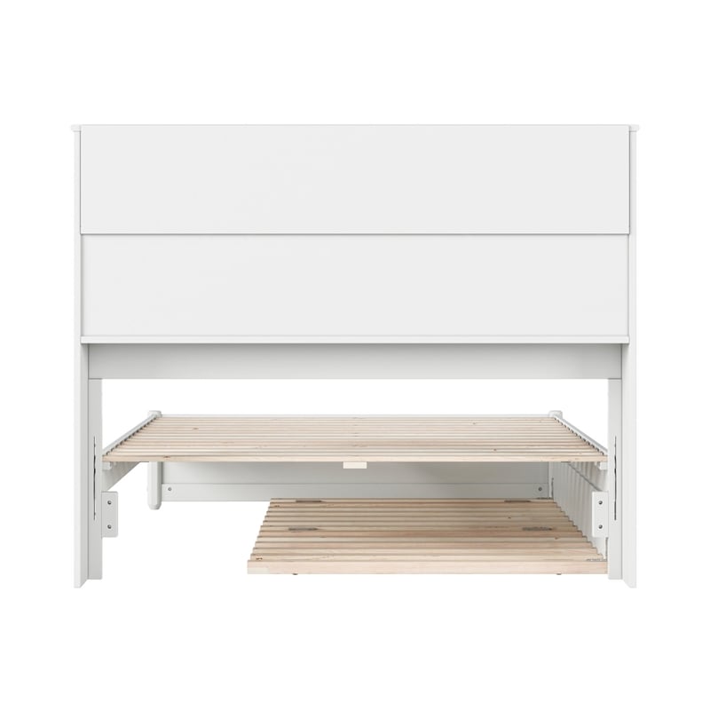 Hadley Full Wood Platform Bed with Panel Footboard and Twin Trundle in White
