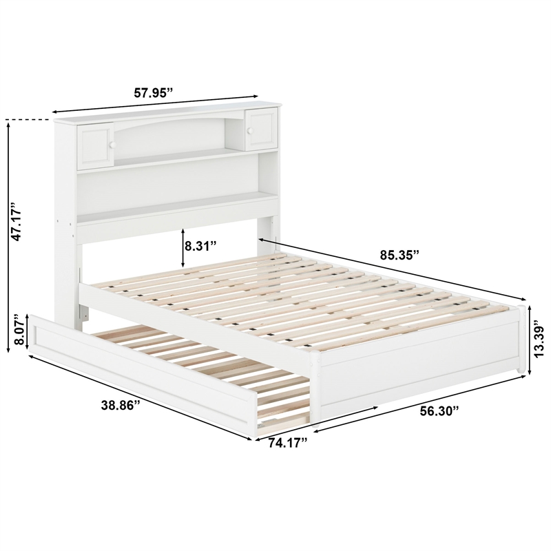 Hadley Full Wood Platform Bed with Panel Footboard and Twin Trundle in White