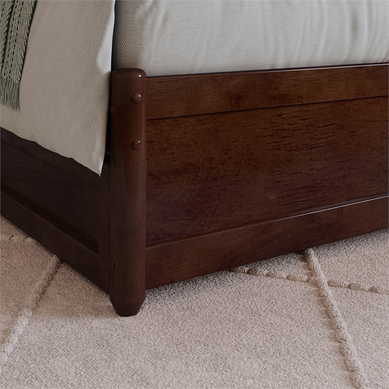 Hadley Full Wood Platform Bed with Panel Footboard and Twin Trundle in Walnut