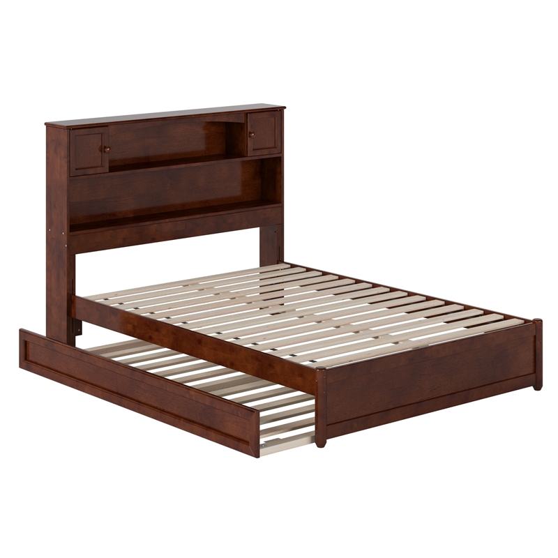 Hadley Full Wood Platform Bed with Panel Footboard and Twin Trundle in Walnut