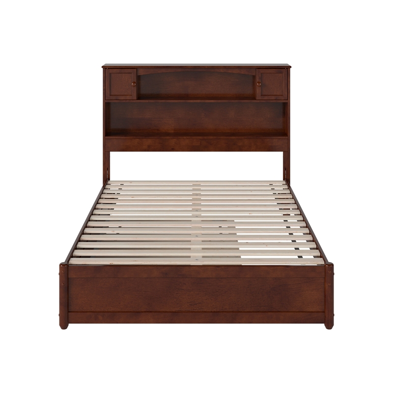 Hadley Full Wood Platform Bed with Panel Footboard and Twin Trundle in Walnut