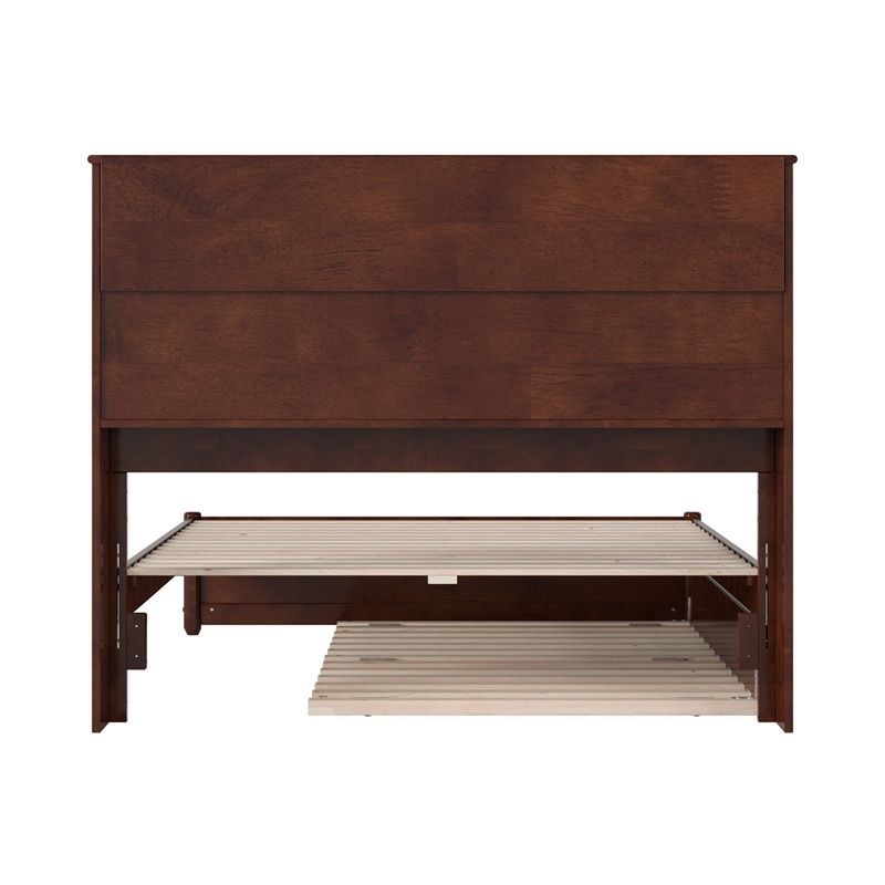 Hadley Full Wood Platform Bed with Panel Footboard and Twin Trundle in Walnut