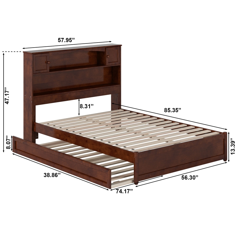 Hadley Full Wood Platform Bed with Panel Footboard and Twin Trundle in Walnut