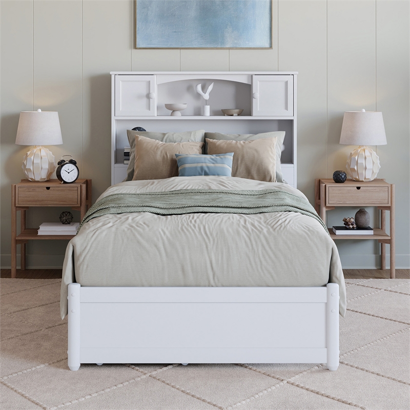 Hadley Twin XL Wood Platform Bed with Panel Footboard & Storage Drawers in White