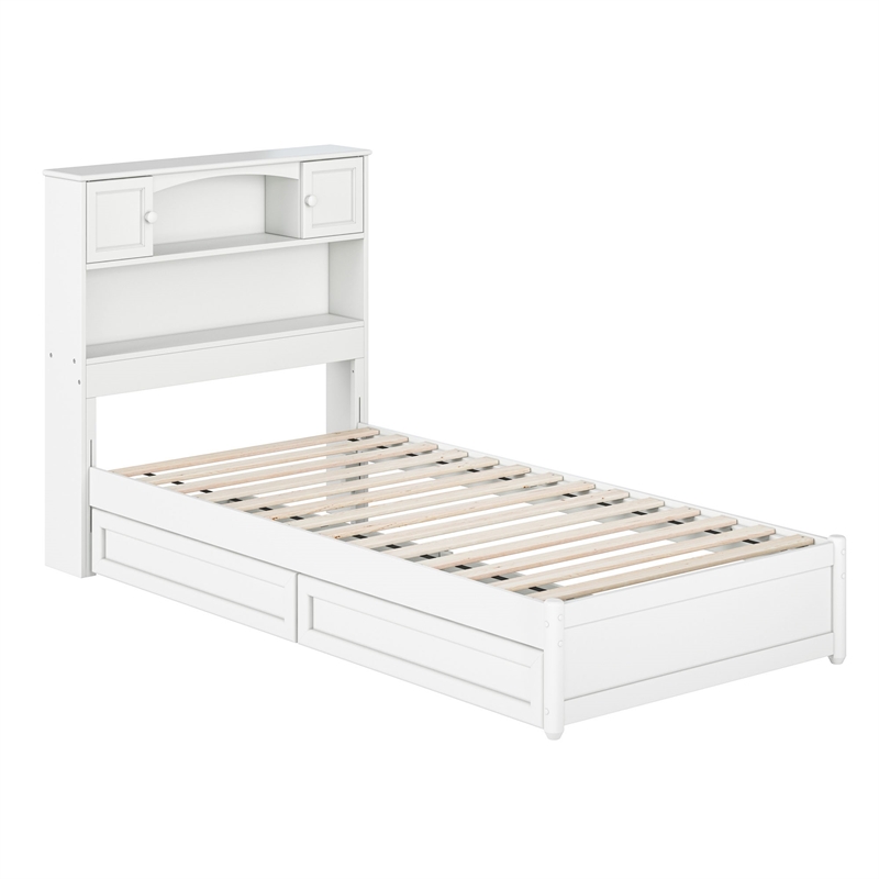Hadley Twin XL Wood Platform Bed with Panel Footboard & Storage Drawers in White