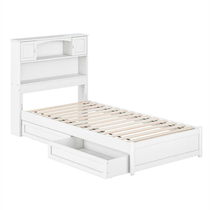 Hadley Twin XL Wood Platform Bed with Panel Footboard & Storage Drawers in White