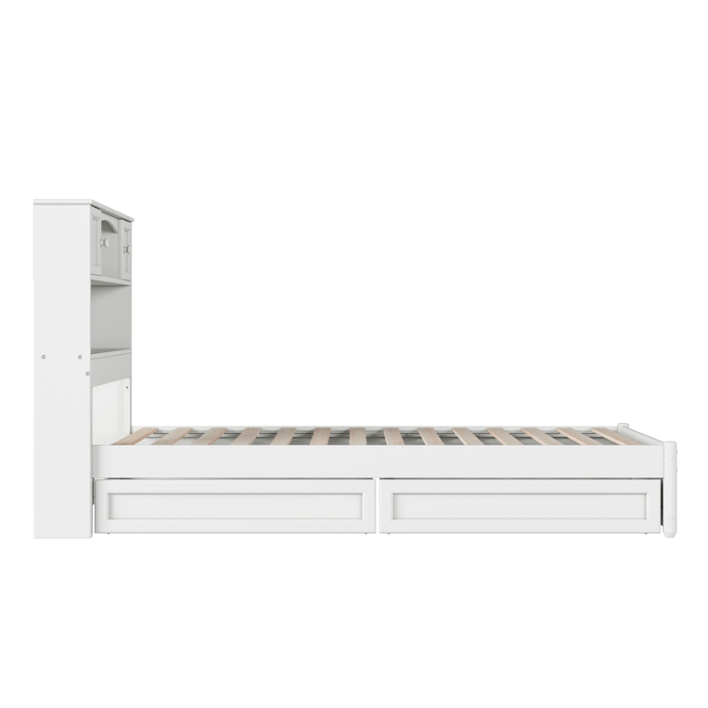 Hadley Twin XL Wood Platform Bed with Panel Footboard & Storage Drawers in White