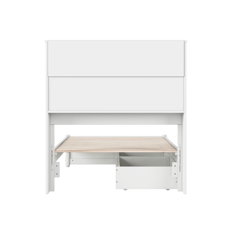 Hadley Twin XL Wood Platform Bed with Panel Footboard & Storage Drawers in White