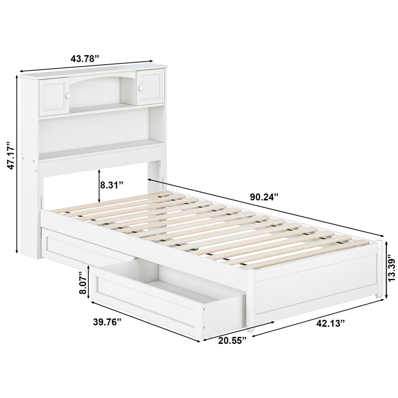 Hadley Twin XL Wood Platform Bed with Panel Footboard & Storage Drawers in White