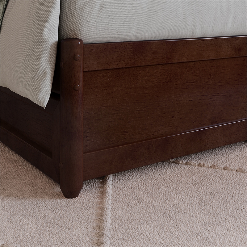 Hadley Twin XL Wood Platform Bed with Panel Footboard & Drawers in Walnut