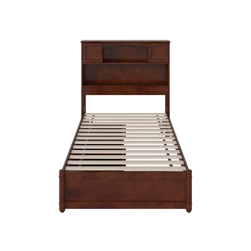 Hadley Twin XL Wood Platform Bed with Panel Footboard & Drawers in Walnut