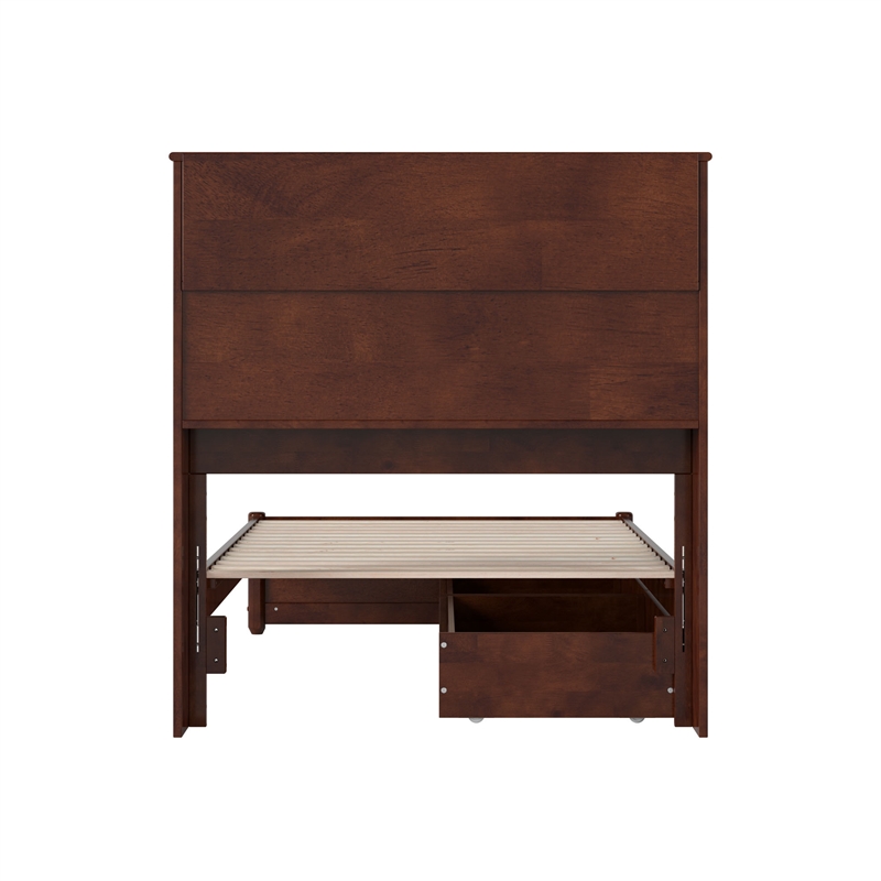 Hadley Twin XL Wood Platform Bed with Panel Footboard & Drawers in Walnut