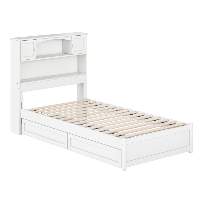 Hadley Twin Wood Platform Bed with Panel Footboard and Storage Drawers in White