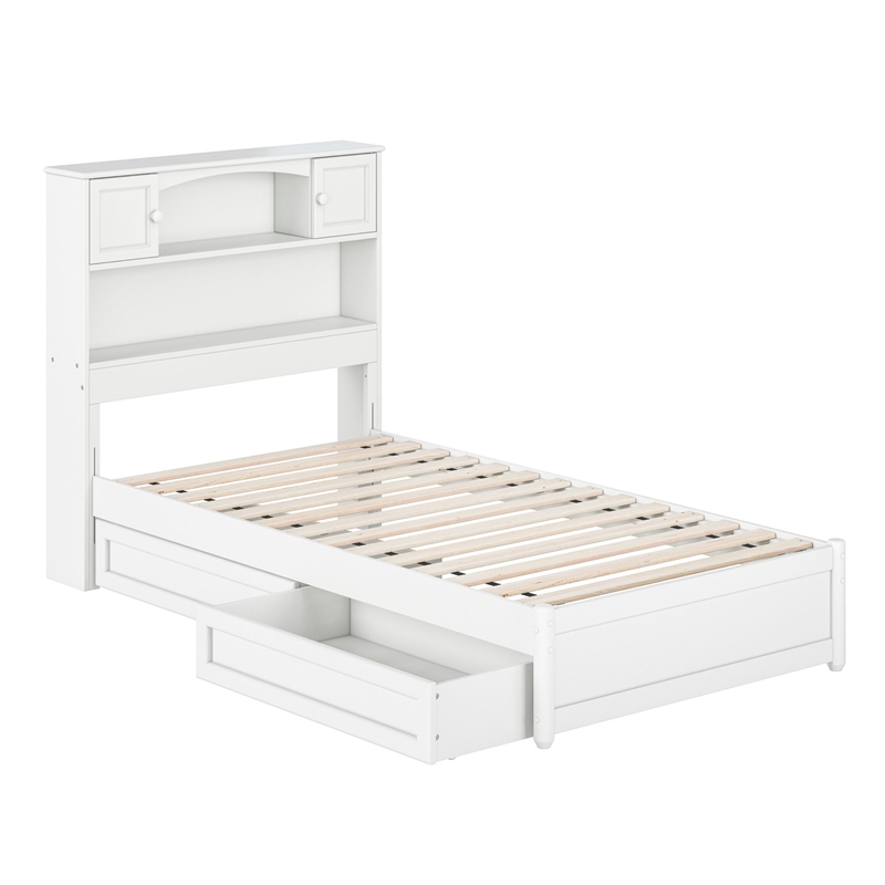 Hadley Twin Wood Platform Bed with Panel Footboard and Storage Drawers in White
